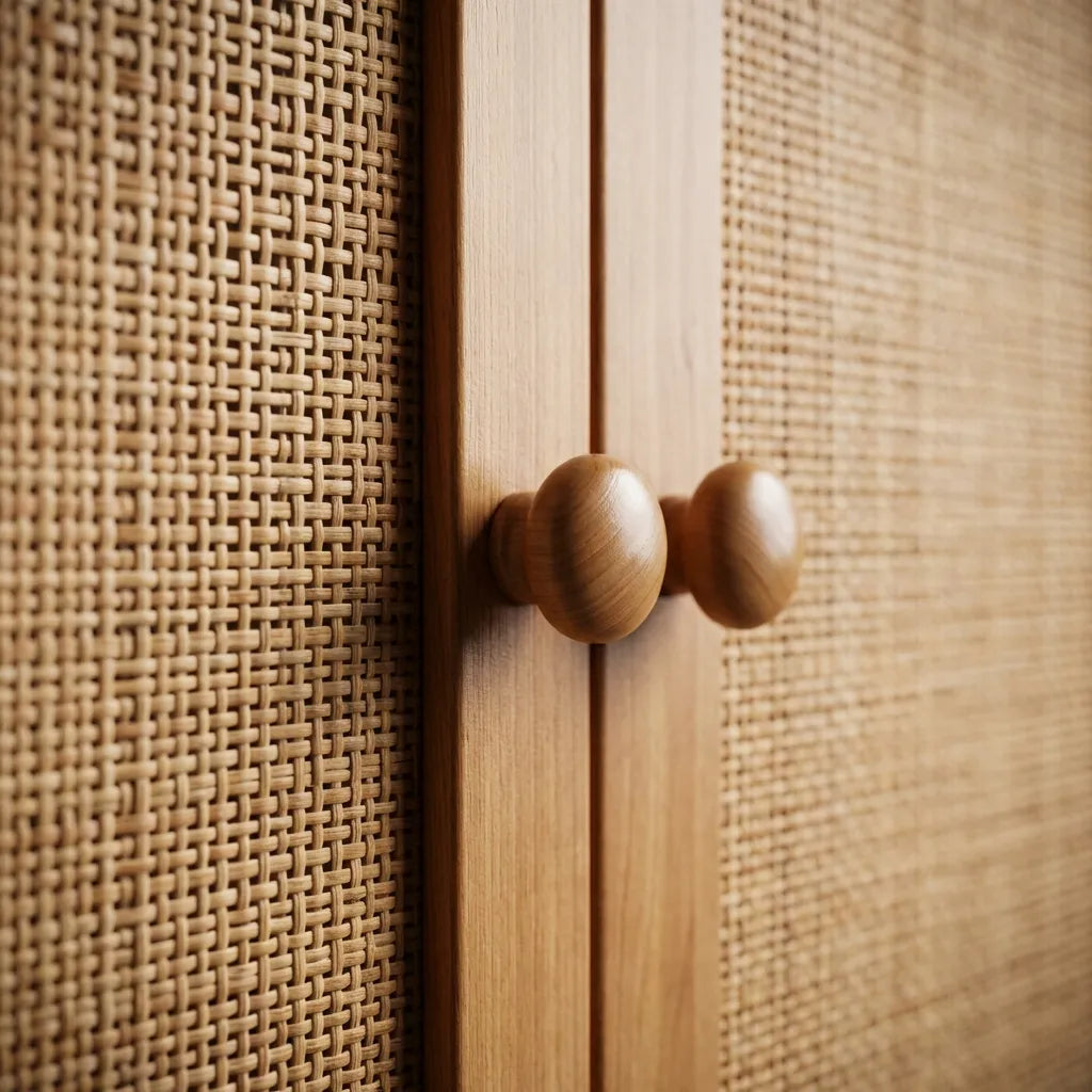 Yekum Solid Wood Bamboo Woven Bourbon Wardrobe