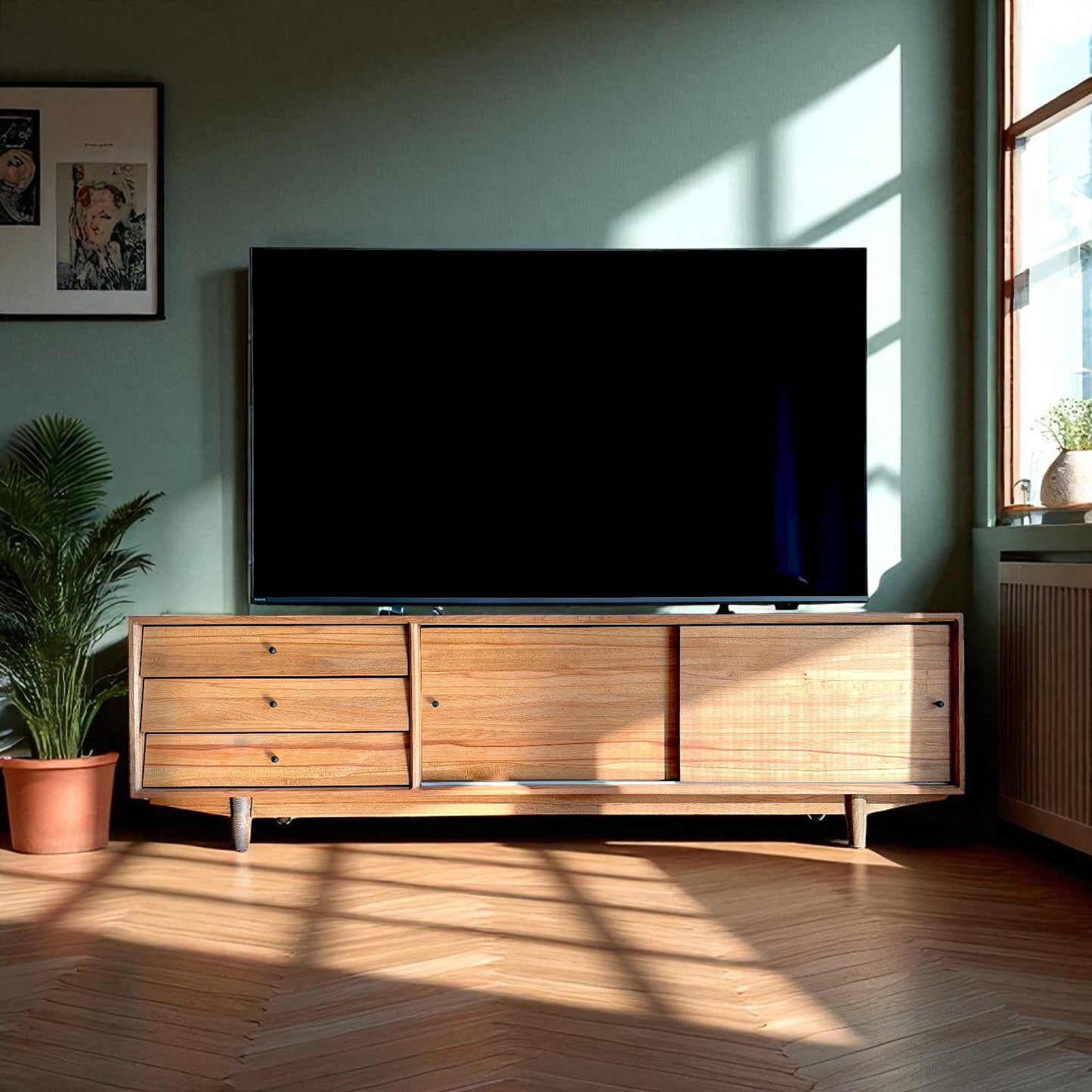 Mahir Solid Wood Castle Brown TV Unit