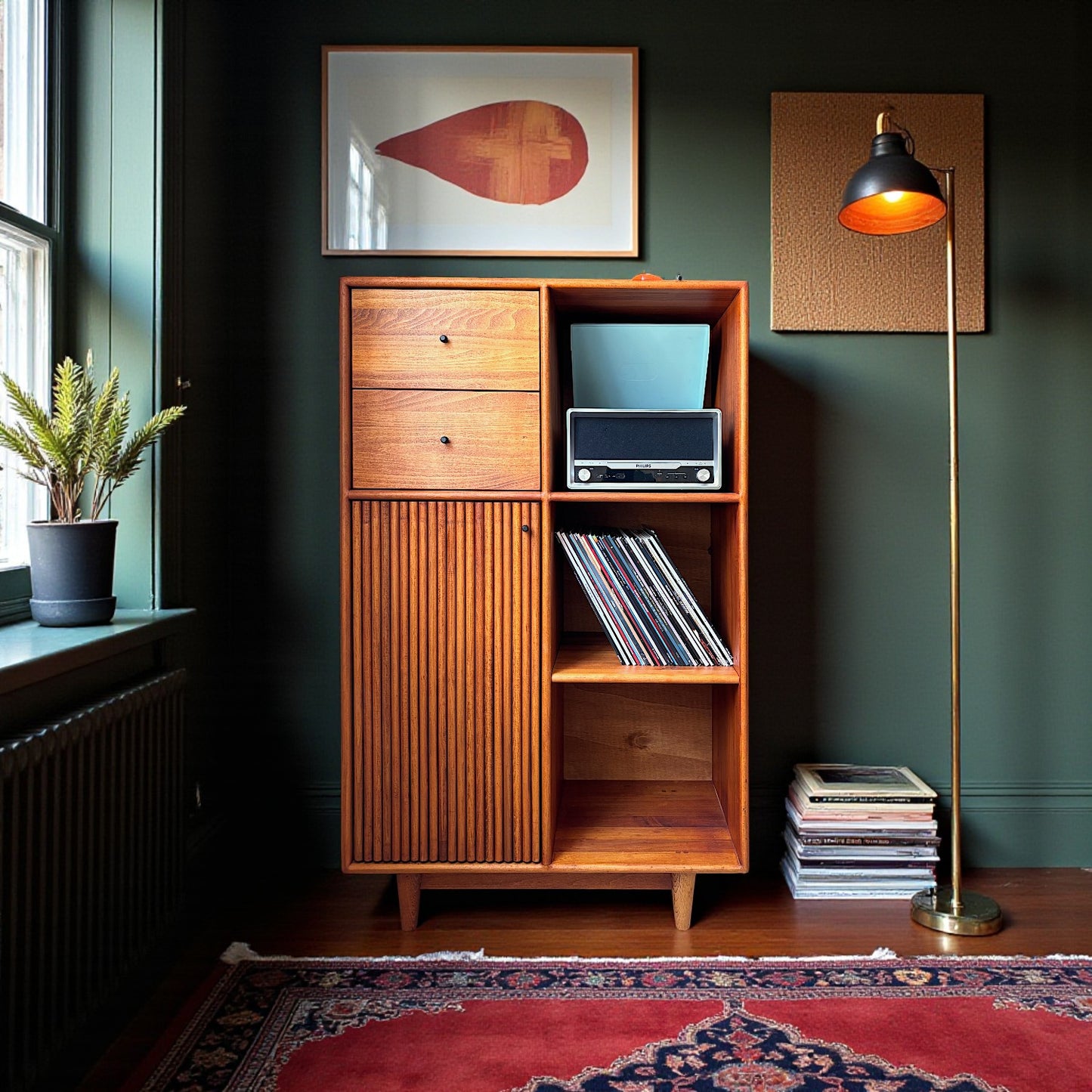 Mazhar Masif Ahşap Cinnamon Brown Plak Dolabı