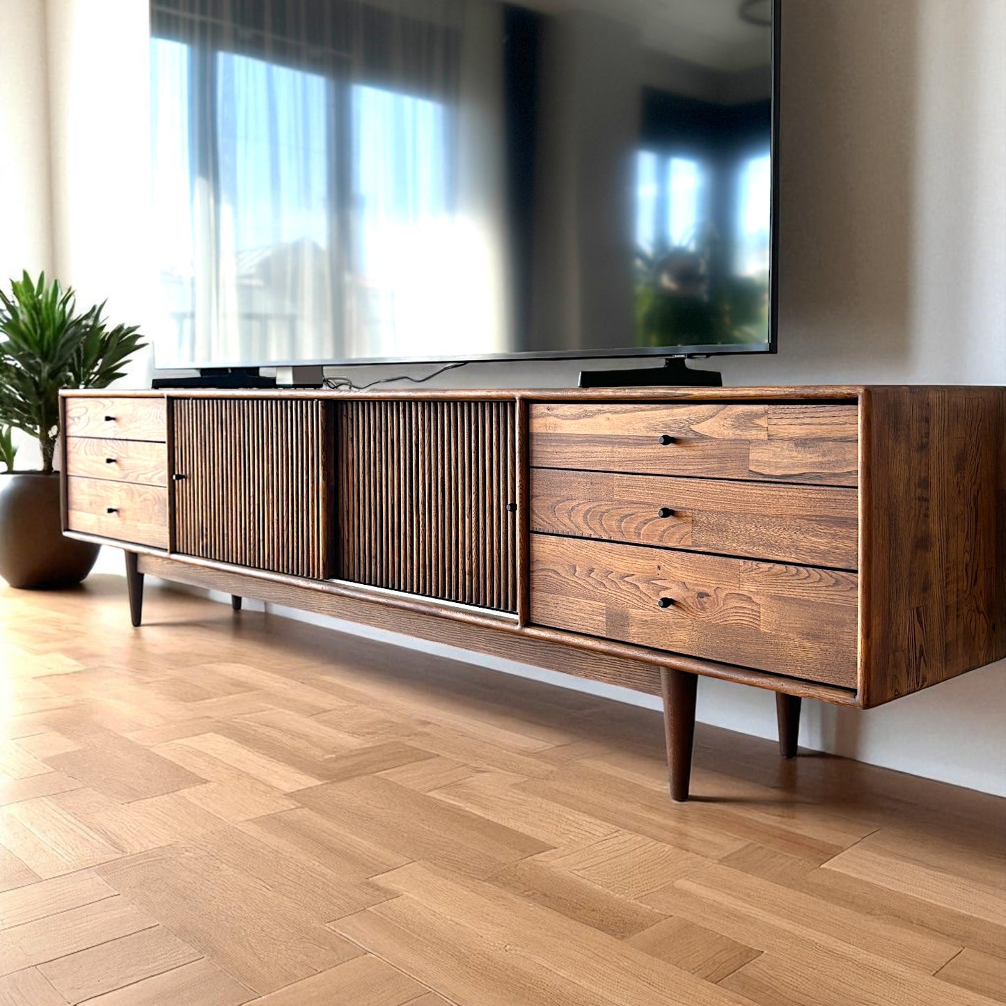 Mazhar Masif Ahşap V1 Chocolate Tv Ünitesi