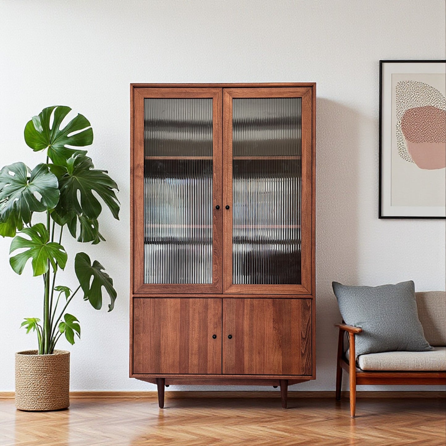 Mualla Masif Ahşap Nervürlü Camlı Arabica Büfe