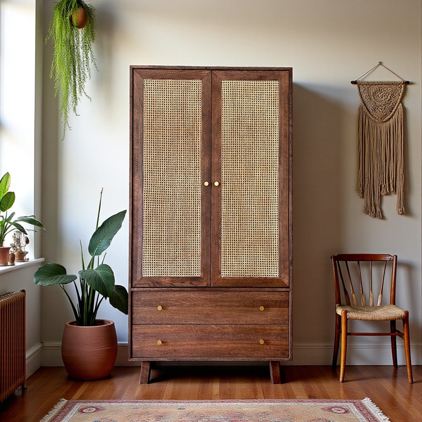 Yekum Solid Wood Bamboo Woven Chocolate Wardrobe