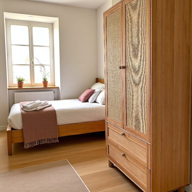 Yekum Solid Wood Bamboo Woven Bourbon Wardrobe