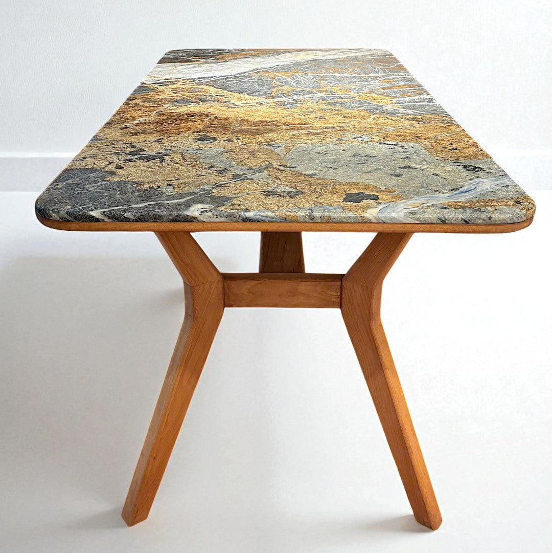 Ark Masif Ahşap BlueJean Mermerli Bourbon Yemek Masası