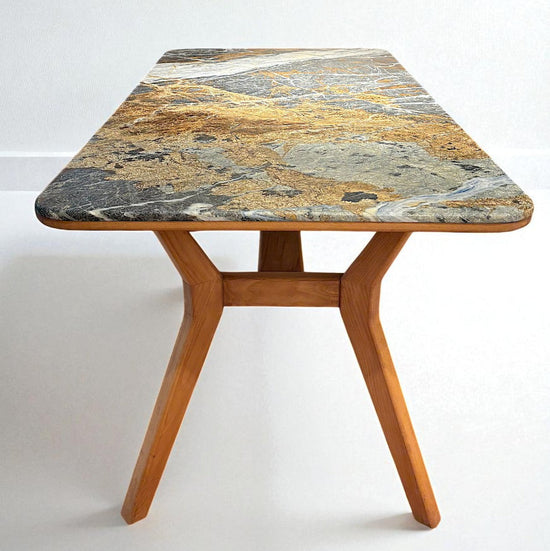 Ark Masif Ahşap BlueJean Mermerli Bourbon Yemek Masası