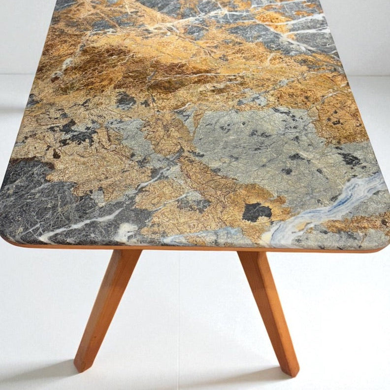 Ark Masif Ahşap BlueJean Mermerli Bourbon Yemek Masası