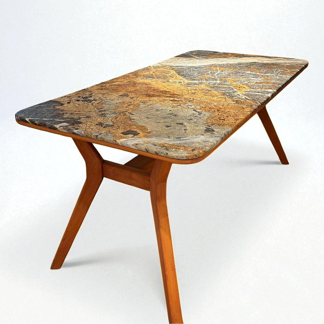 Ark Masif Ahşap BlueJean Mermerli Bourbon Yemek Masası