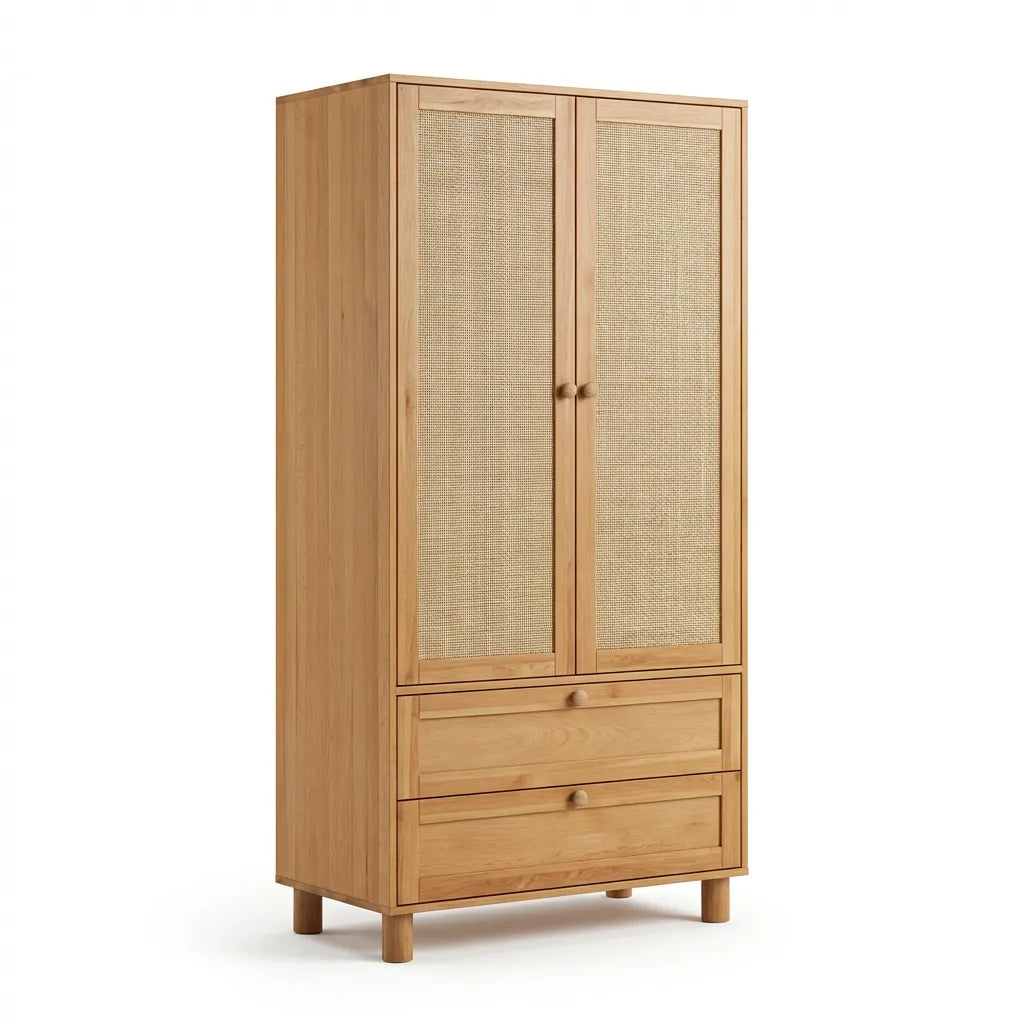 Yeküm Masif Ahşap Bambu Örgülü Bourbon Gardrop