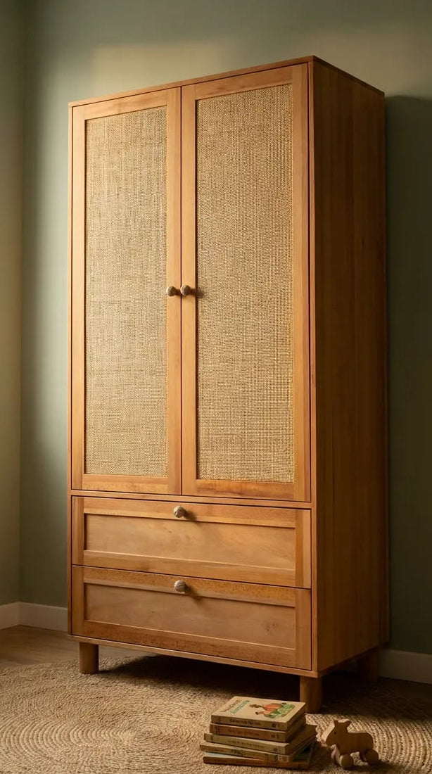 Yeküm Masif Ahşap Bambu Örgülü Bourbon Gardrop