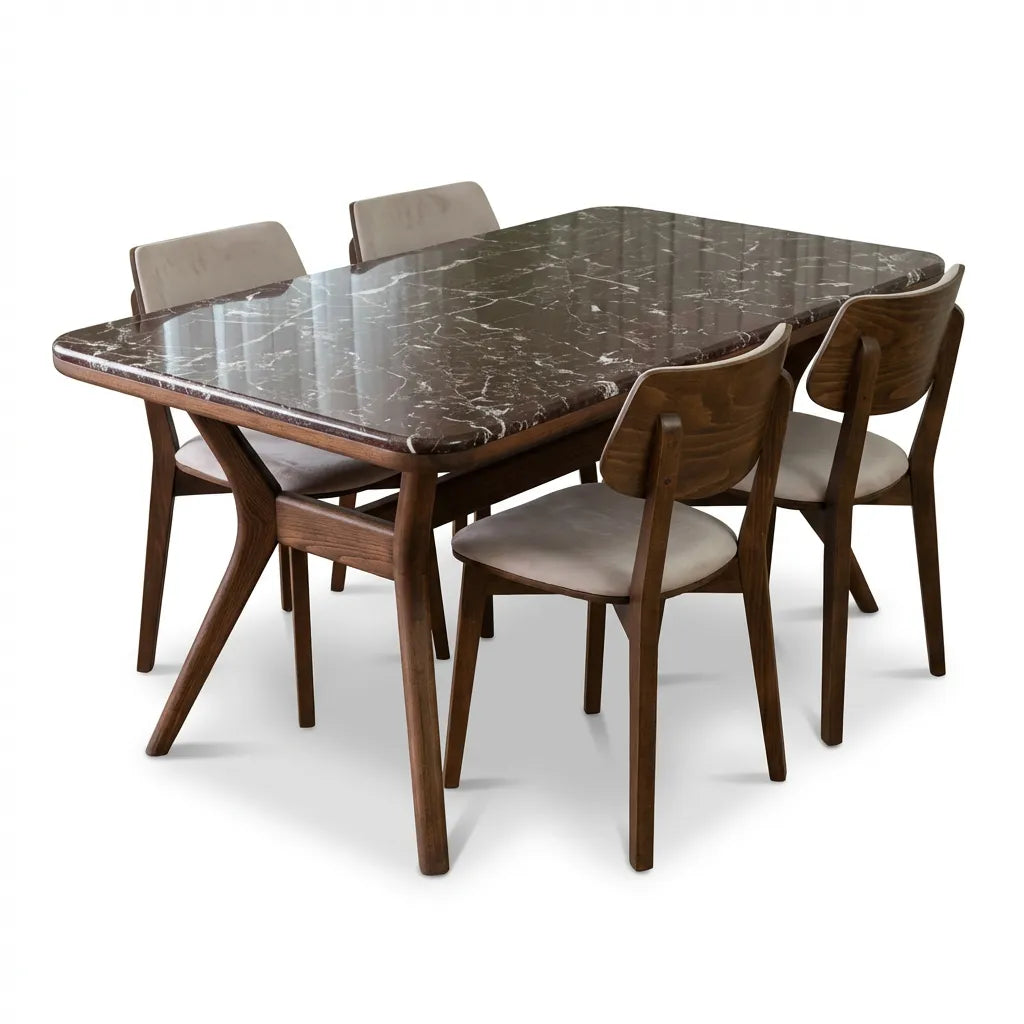 Ark Solid Wood BlueJean Marble Bourbon Dining Table