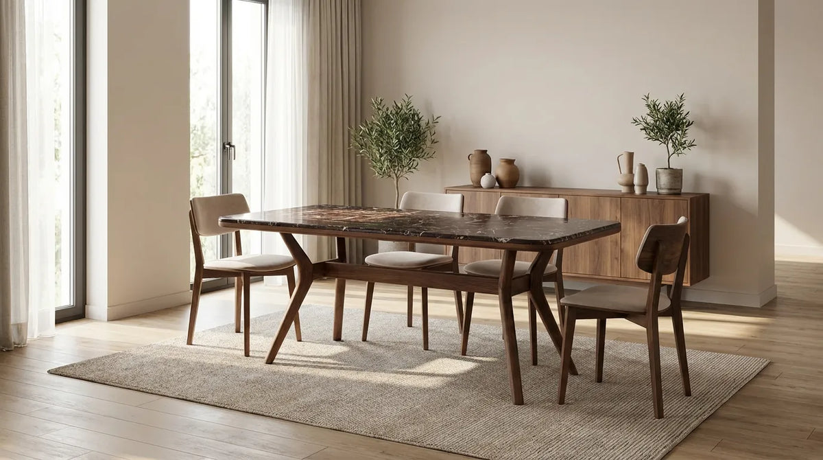 Ark Solid Wood BlueJean Marble Bourbon Dining Table