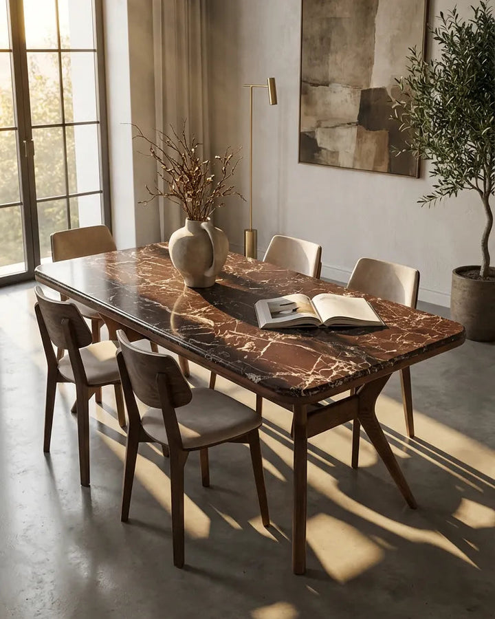 Ark Solid Wood BlueJean Marble Bourbon Dining Table