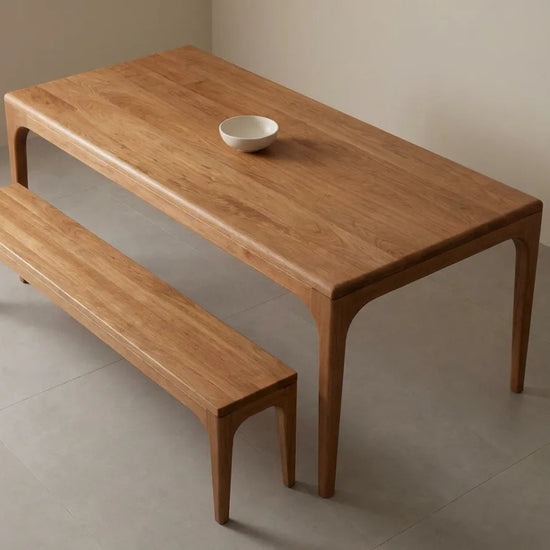 Naif Solid Wood Bourbon Dining Table and Bench