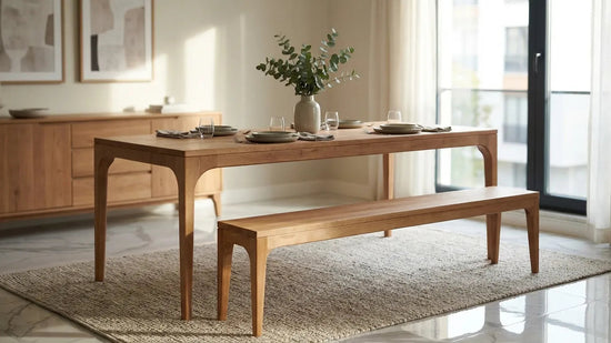 Naif Solid Wood Bourbon Dining Table and Bench