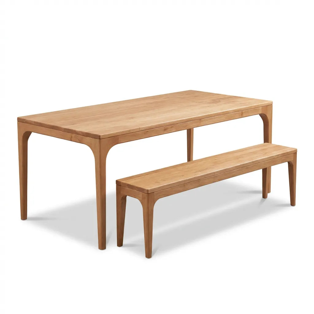 Naif Solid Wood Bourbon Dining Table and Bench