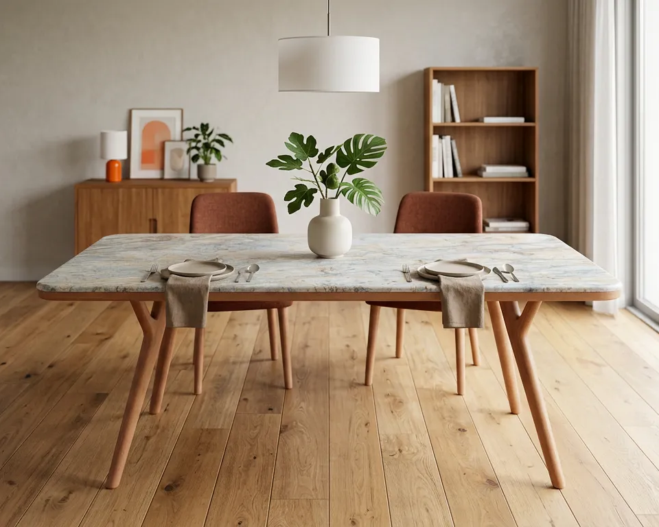 Ark Solid Wood BlueJean Marble Bourbon Dining Table