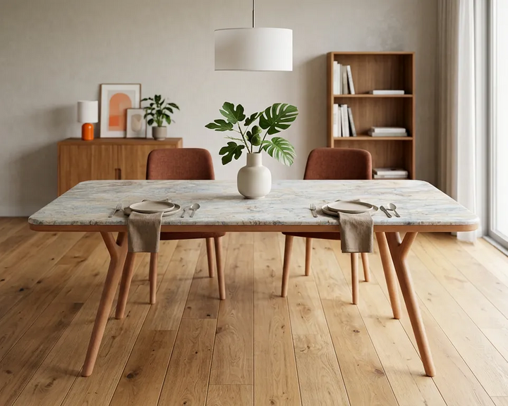 Ark Solid Wood BlueJean Marble Bourbon Dining Table