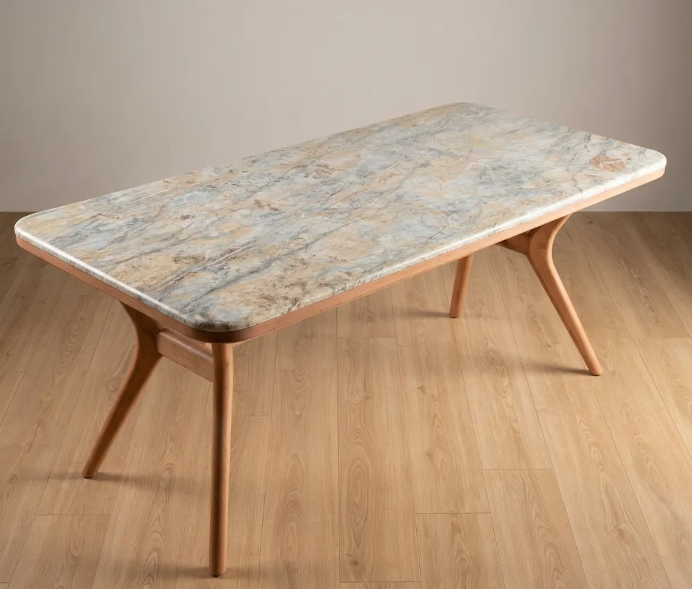 Ark Solid Wood BlueJean Marble Bourbon Dining Table
