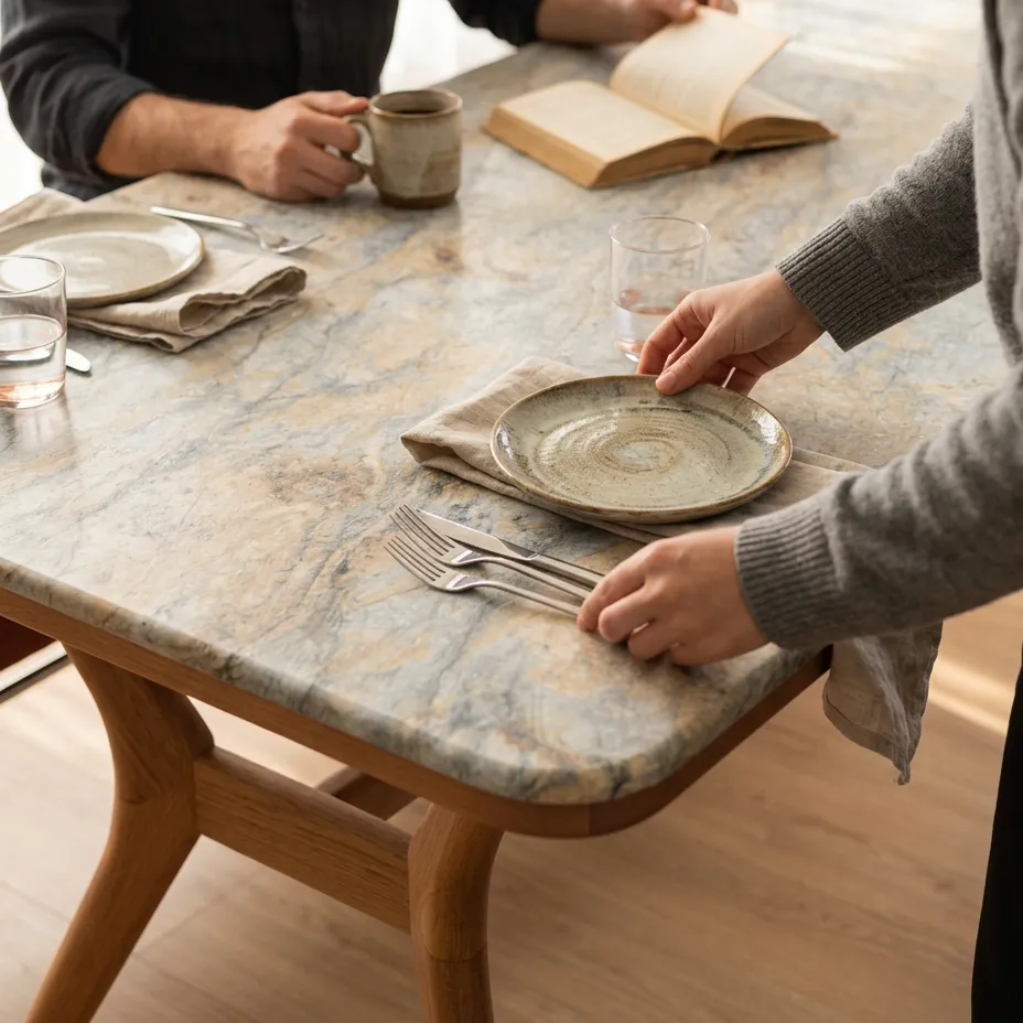 Ark Solid Wood BlueJean Marble Bourbon Dining Table