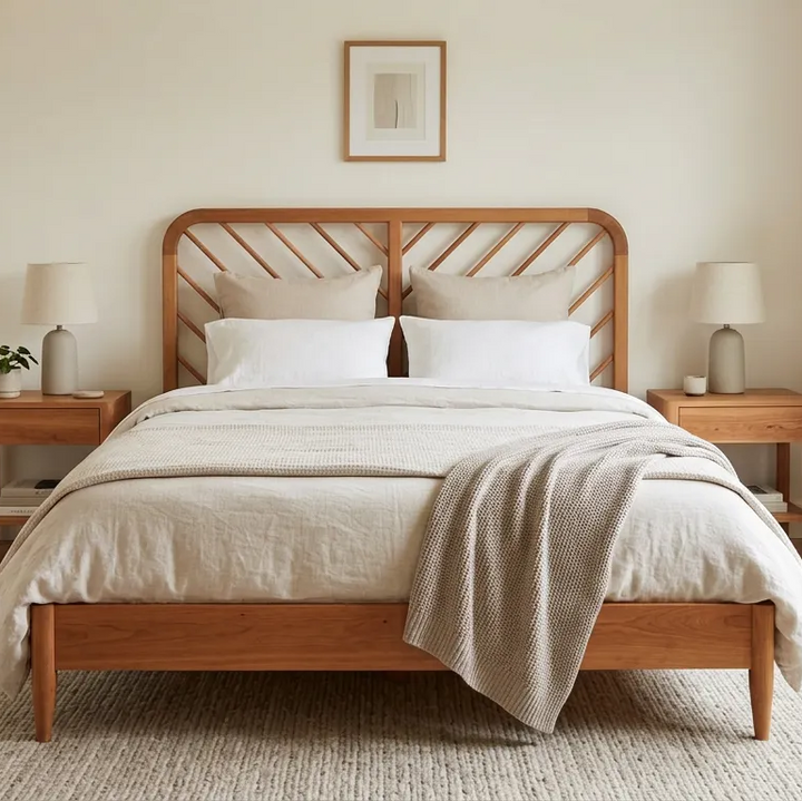 Pole Solid Wood Natural Bed Frame