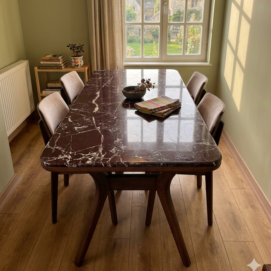 Ark Solid Wood BlueJean Marble Bourbon Dining Table