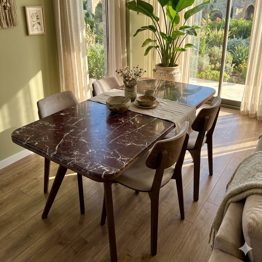 Ark Solid Wood BlueJean Marble Bourbon Dining Table