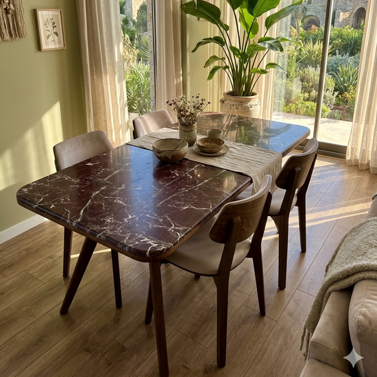 Ark Solid Wood BlueJean Marble Bourbon Dining Table