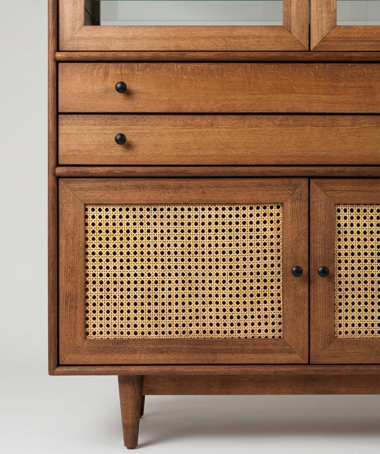 Mualla Solid Wood Bamboo Woven Teak Liquor Cabinet
