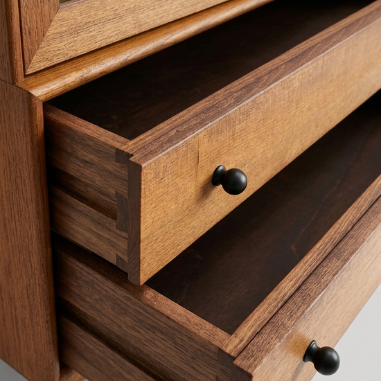 Mualla Solid Wood Bamboo Woven Teak Liquor Cabinet