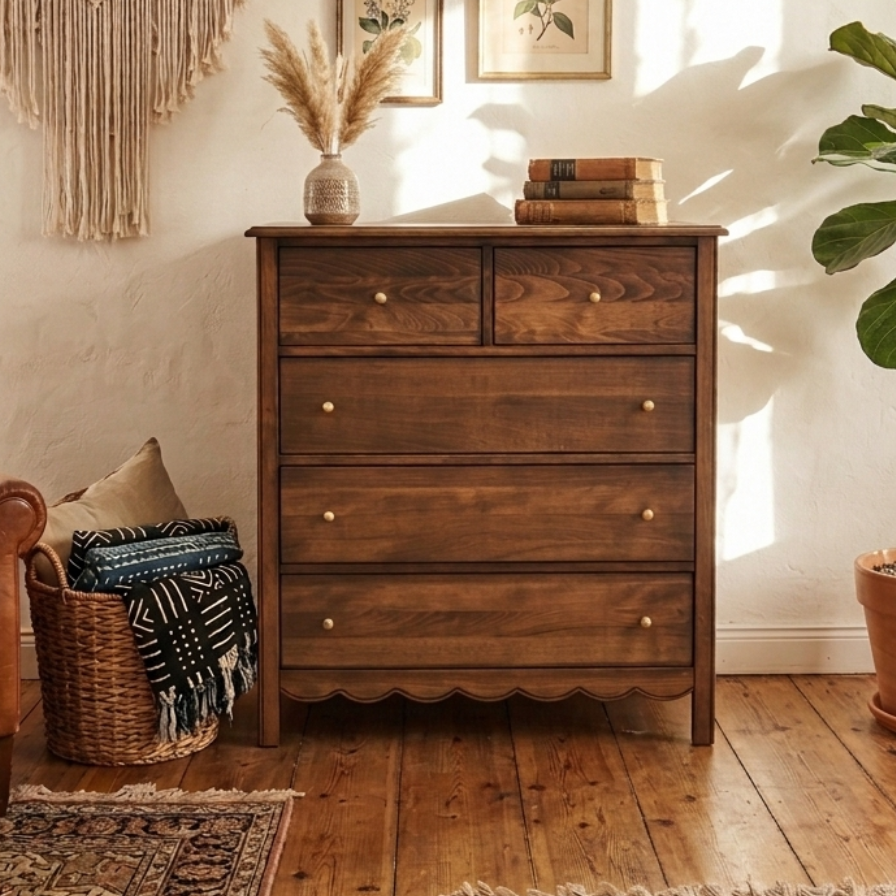 Gündedün Solid Wood K. Walnut Chest of Drawers