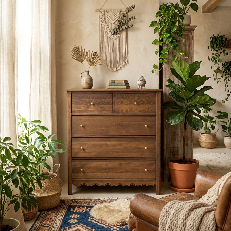 Gündedün Solid Wood K. Walnut Chest of Drawers