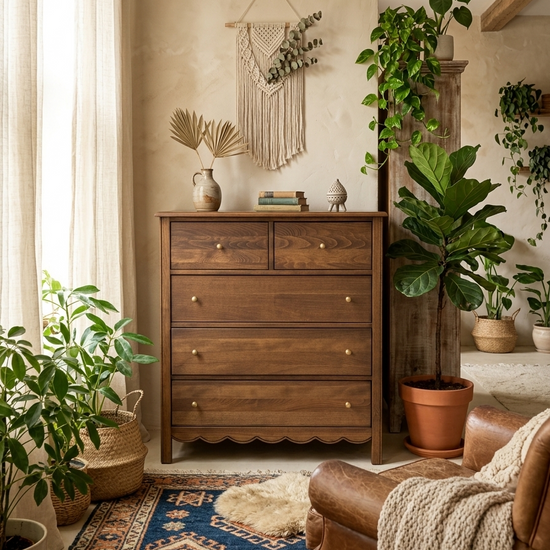 Gündedün Solid Wood K. Walnut Chest of Drawers