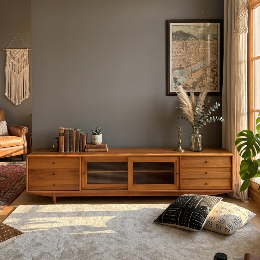 Muaşaka Solid Wood Cinnamon Brown TV Unit