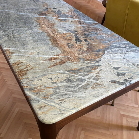 Naif Solid Wood Cinnamon Brown Blue Jean Light Dining Table