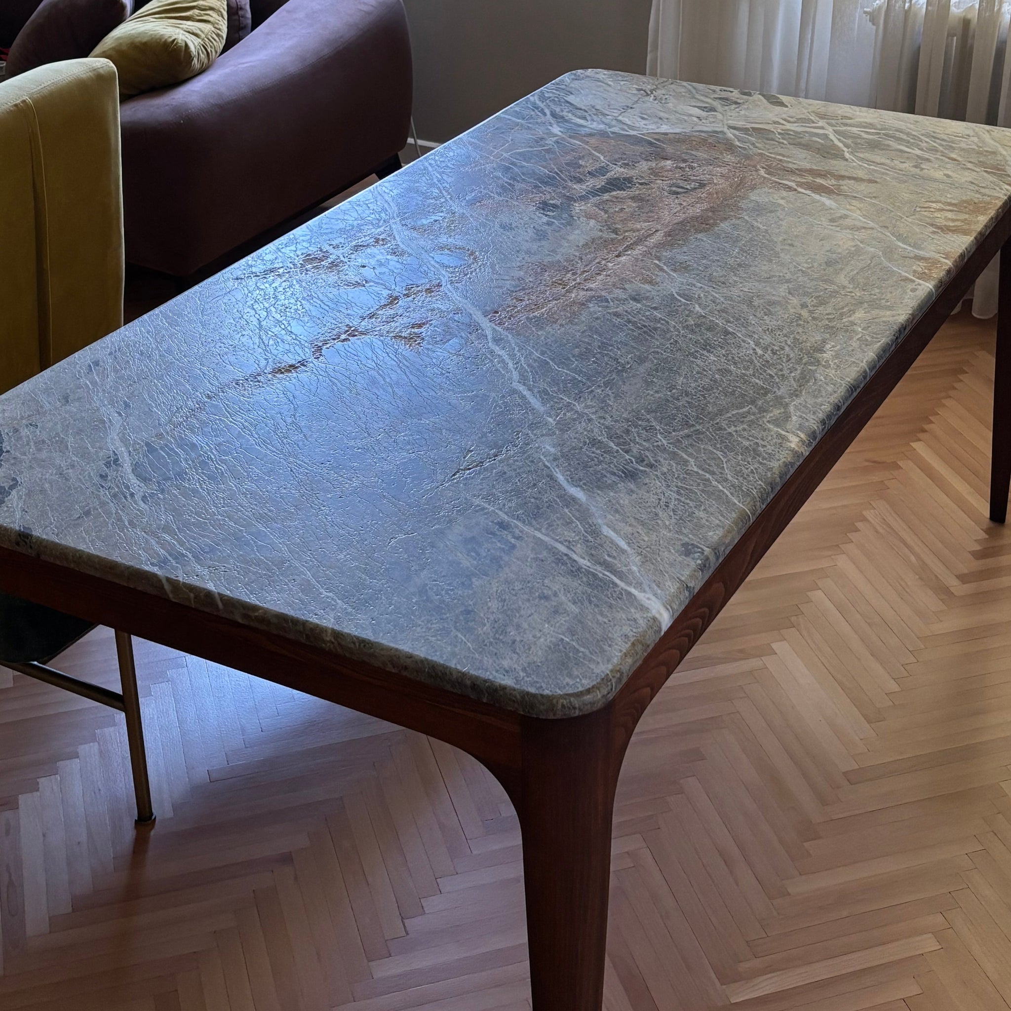 Naif Solid Wood Cinnamon Brown Blue Jean Light Dining Table