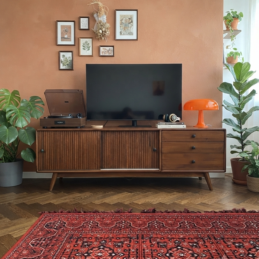 Mazhar V1 Solid Wood Walnut TV Unit