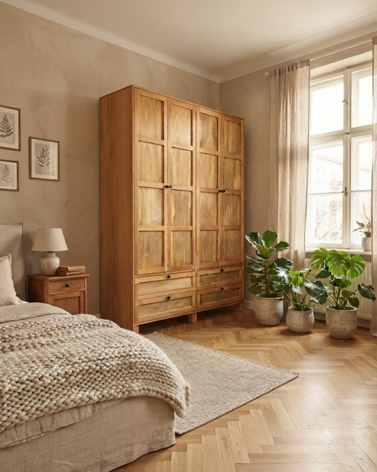 Tekellef Solid Wood Bourbon Wardrobe