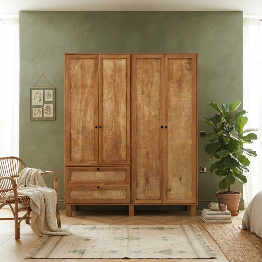 Tekellef Solid Wood Bourbon Wardrobe