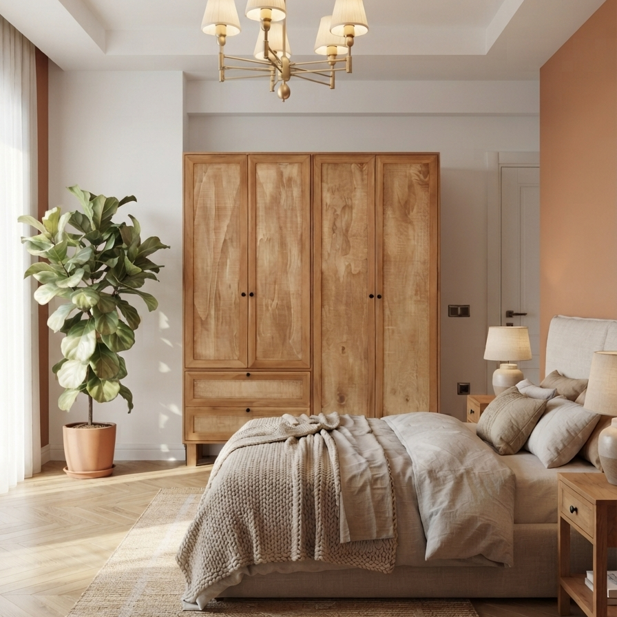 Tekellef Solid Wood Bourbon Wardrobe