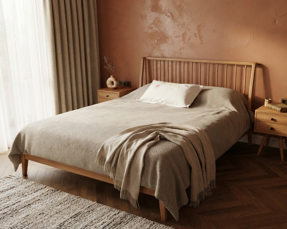 Pole Solid Wood Natural Bed Frame