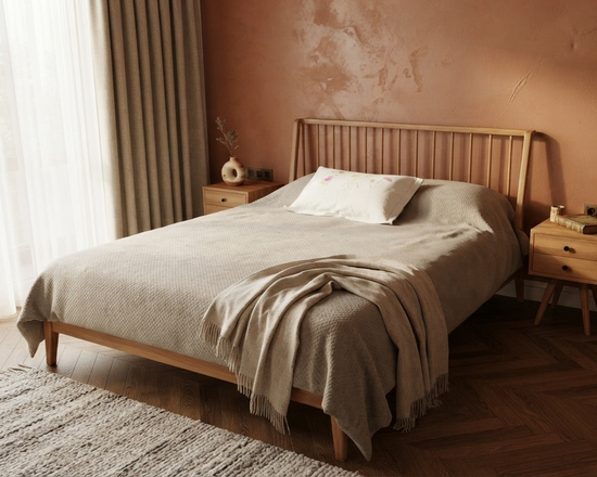 Pole Solid Wood Natural Bed Frame
