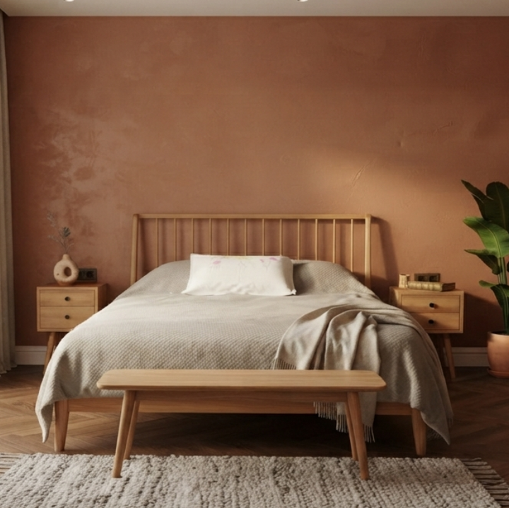 Pole Solid Wood Natural Bed Frame