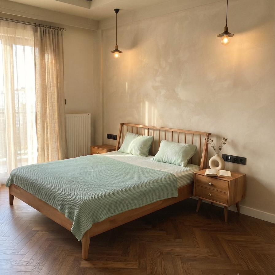 Pole Solid Wood Natural Bed Frame