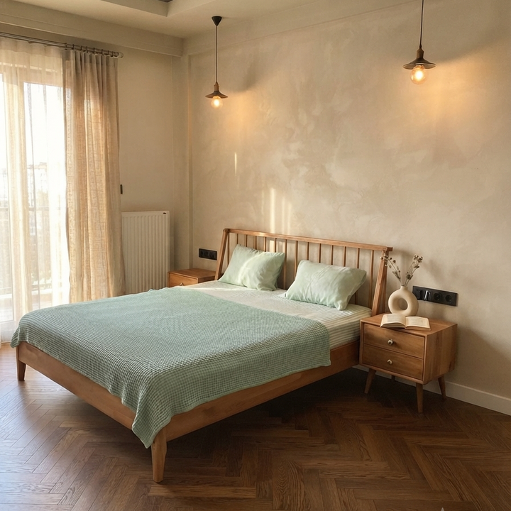 Pole Solid Wood Natural Bed Frame