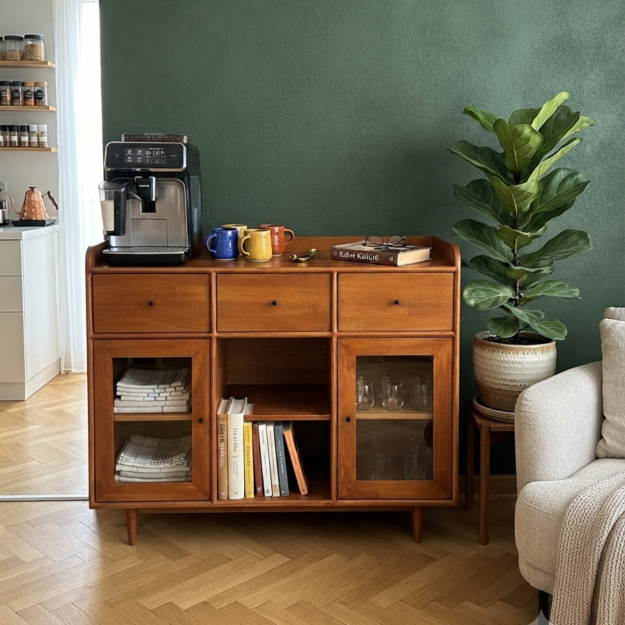 Gündedün Solid Wood Teak Coffee Cabinet