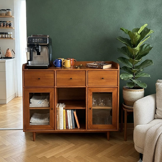 Gündedün Solid Wood Teak Coffee Cabinet
