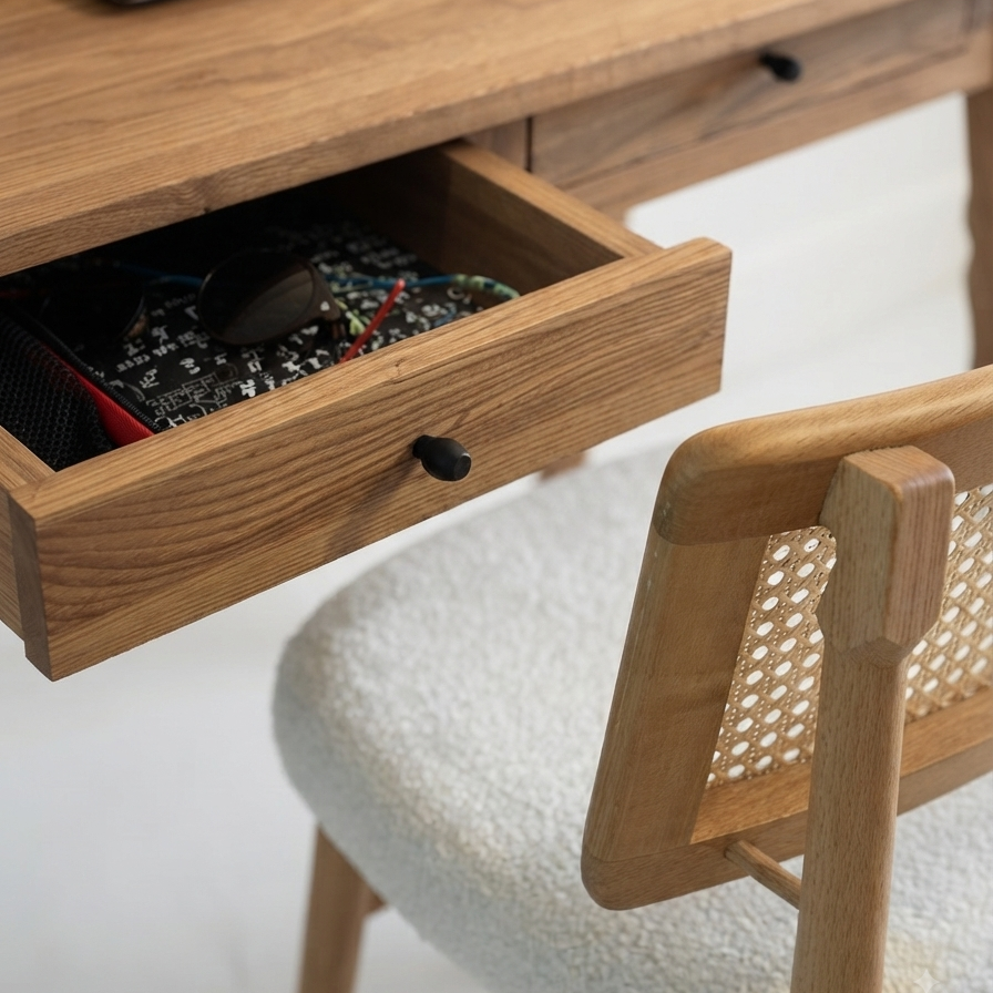 Gülendam V2 Solid Wood Chestnut Veneer Study Desk