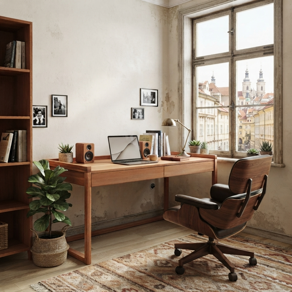 Ziya Solid Wood Bourbon Study Desk