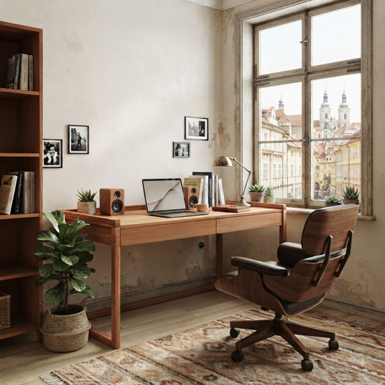 Ziya Solid Wood Bourbon Study Desk