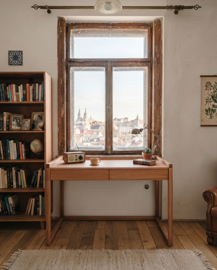 Ziya Solid Wood Bourbon Study Desk